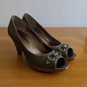 Anne Klein | Akeson | Open Toe Heels | pewter | sz 9 1/2